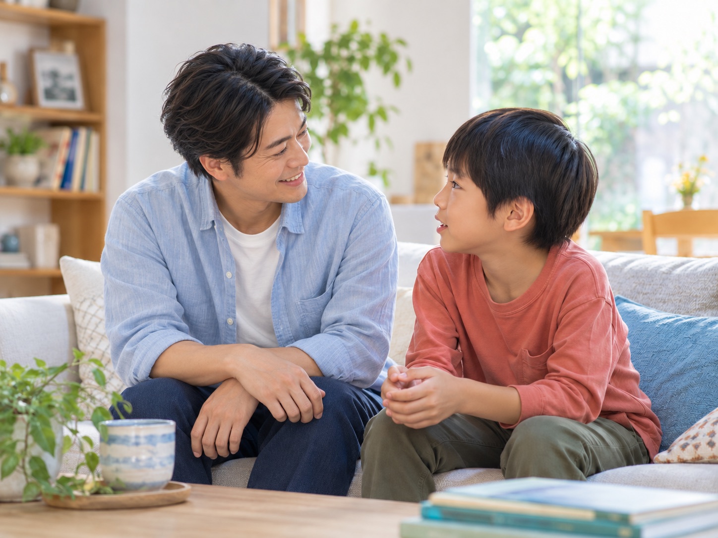 子どもの話を穏やかに聞く父親